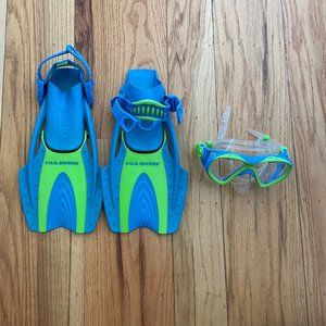 One full new snorkel set: US Divers Youth Small